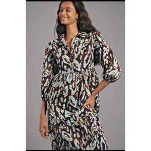 Anthropologie The Bittina Tiered Midi Shirt Dress by Maeve  SzXS Raspberry NWT